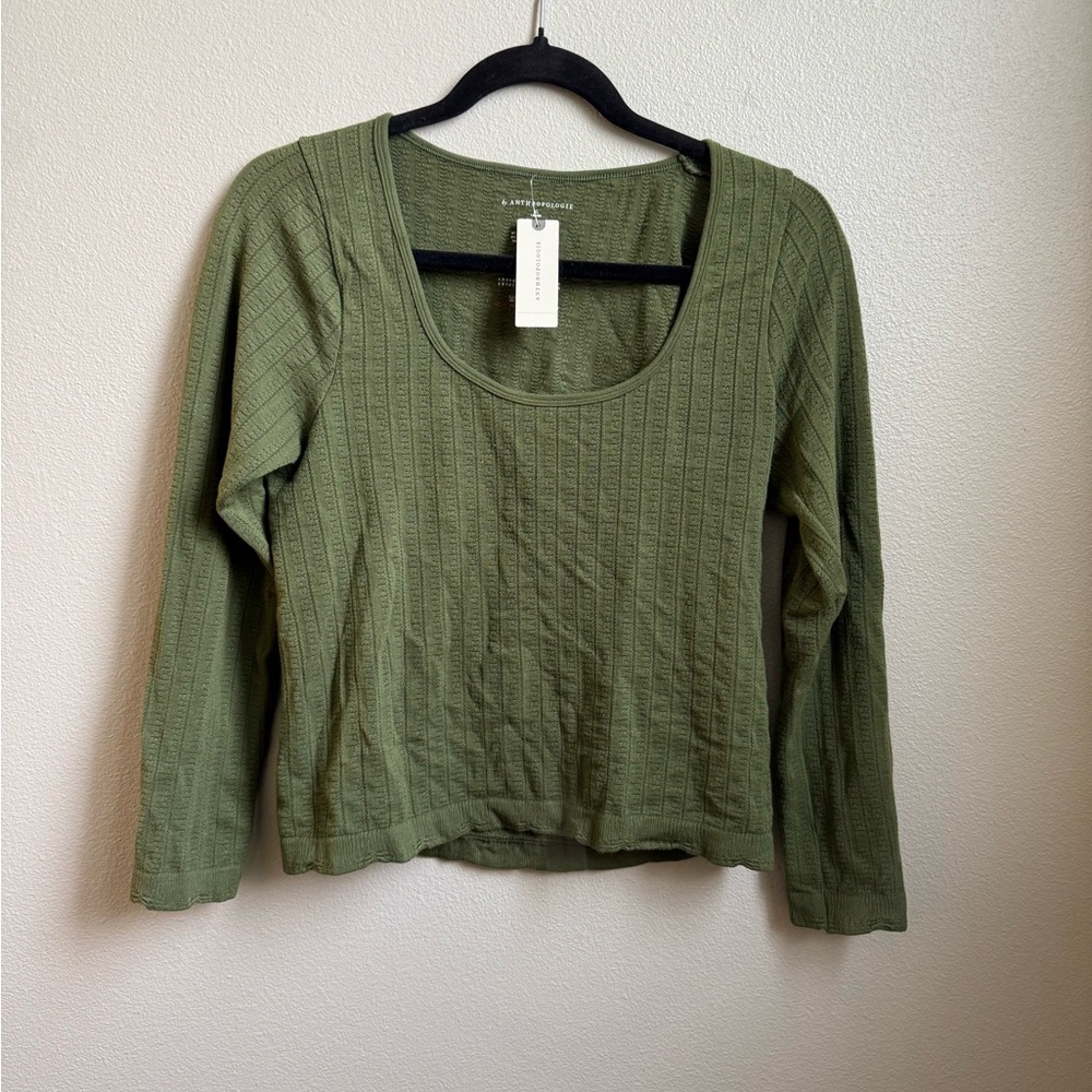 NWT Anthropologie Olive Green Scoop-Neck Long Sleeve  Ballet Top
